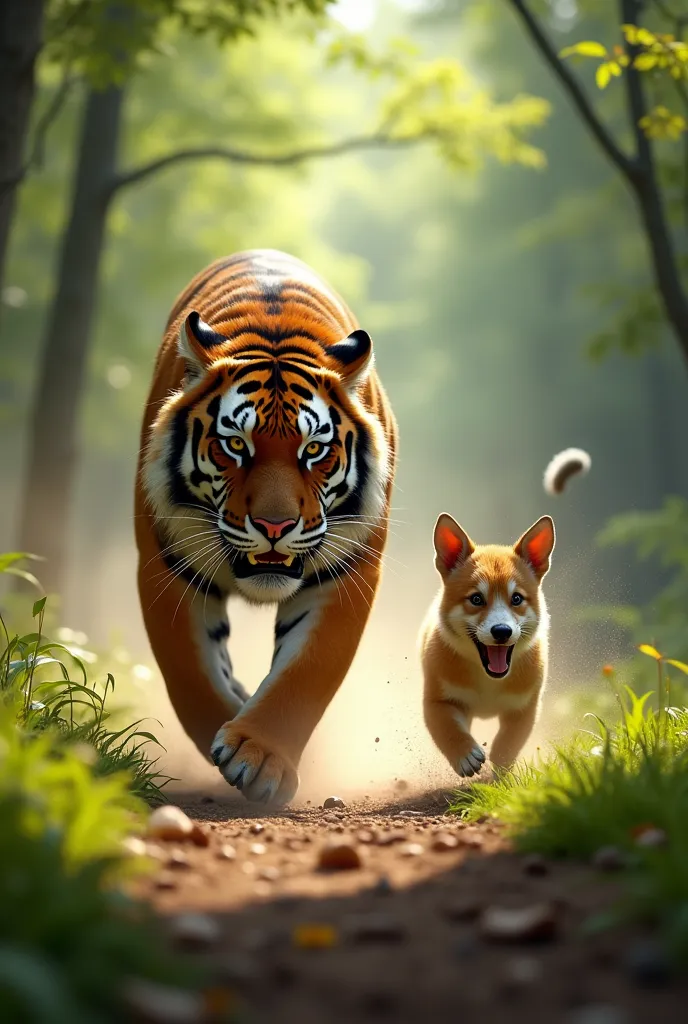 generate a tiger a dog chasing a rabbit