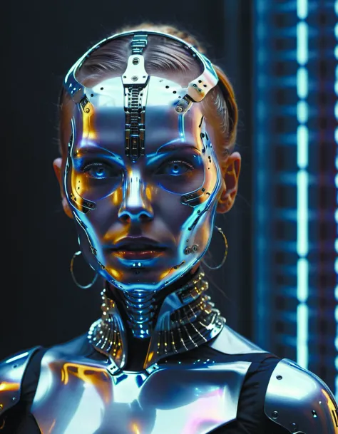 a woman in a futuristic suit with a futuristic headpiece