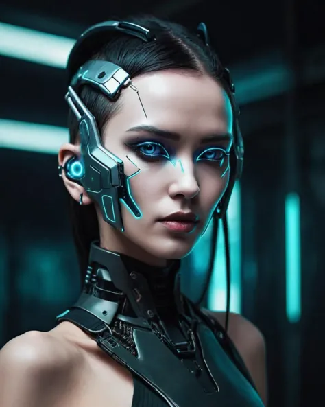 a woman in a futuristic outfit with headphones and a futuristic look