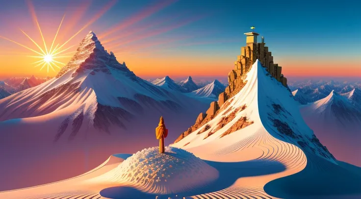 rising sun, new year, spiritual, surreal art, landscape, perspective, mountain summit