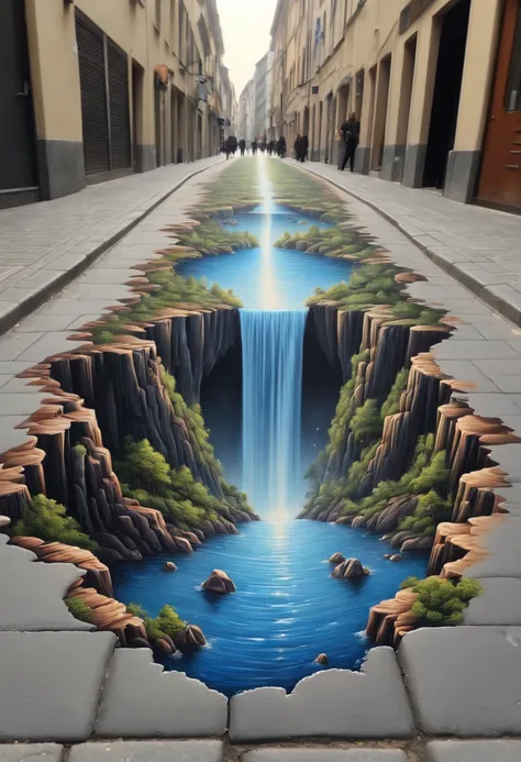 optical illusion, 3d painting on the street, hand draw, reality, fantasy art, enhance, intricate, (best quality, masterpiece, re...