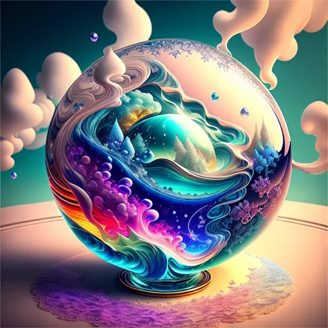 beautiful, scenery, masterpiece, ball, liquid, melting, vapor, smoke, colorful, dreamlike, fantasy, intricate ultra detailed, hi...