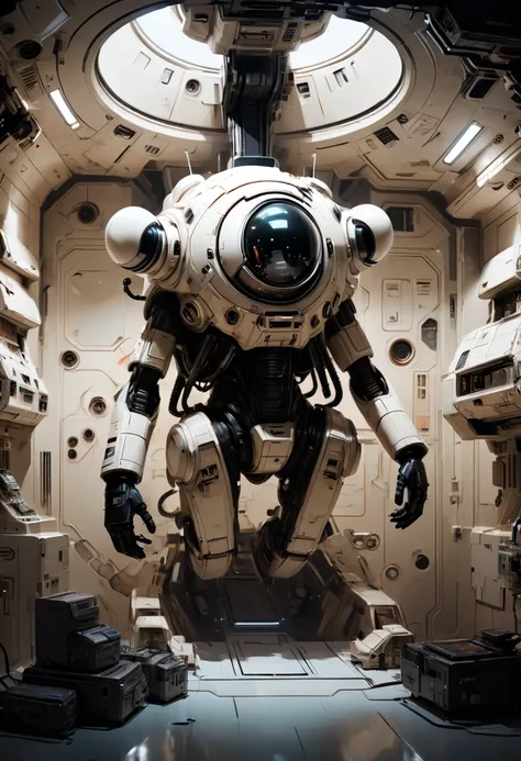 inside the spacecraft, fully functional room, by ashley wood, enhance, intricate, (best quality, masterpiece, representative wor...