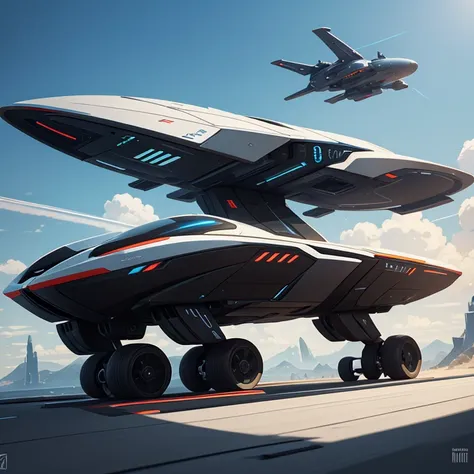 futuristic vehicle design. sleek lines. advanced propulsion. high-tech features. by concept artist.