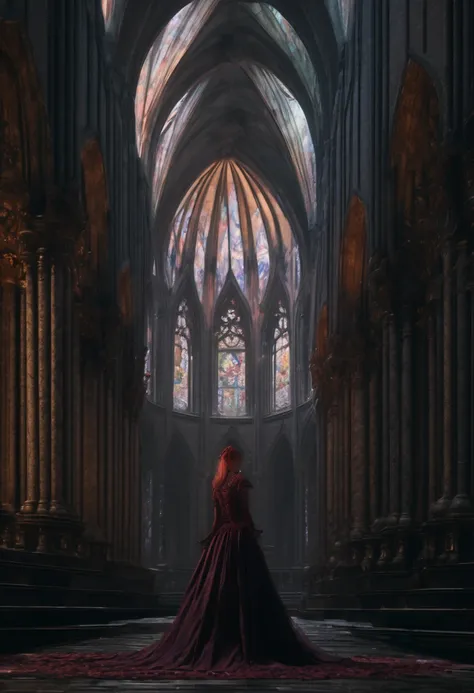 1girl, gothic aesthetic, gothic cathedral detailed matte painting, deep color, fantastical, intricate detail, splash screen, com...