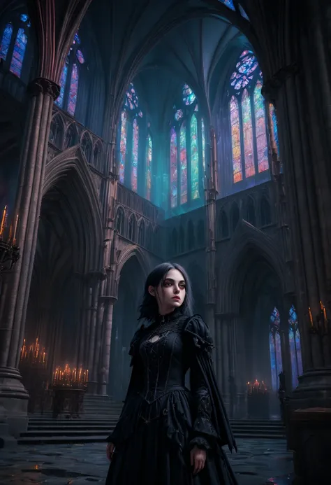 1girl, gothic aesthetic, gothic cathedral detailed matte painting, deep color, fantastical, intricate detail, splash screen, com...