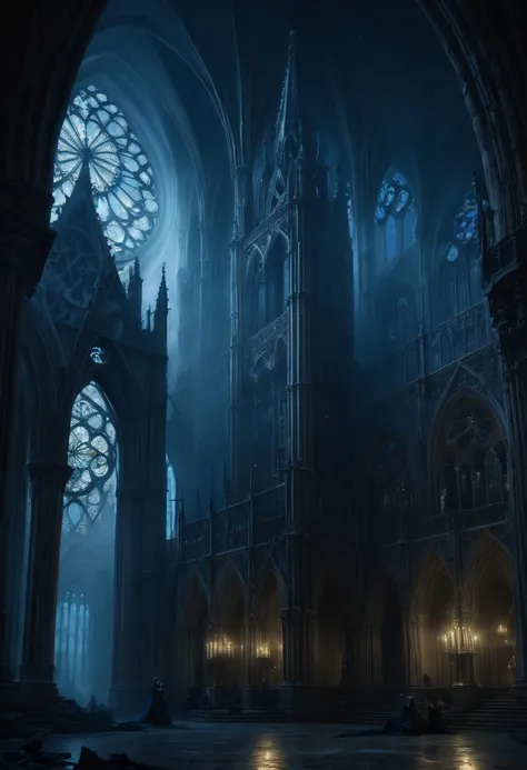 1girl, gothic aesthetic, insanely_detailed view of a holy divine gothic_cathedral full_of gargoils; intricate night_scene, detai...