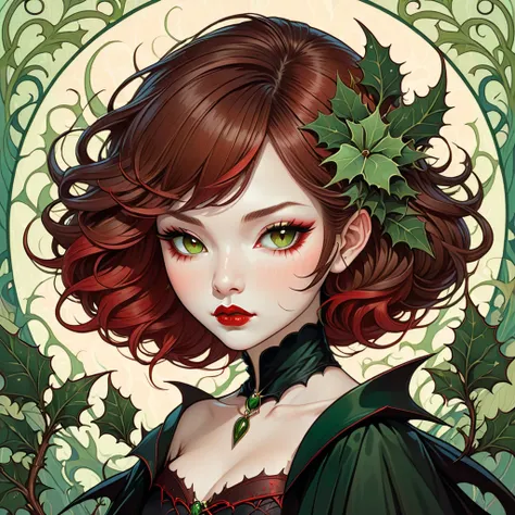 Vampire Thorn with green and red-brown palette in audrey kawasaki art style