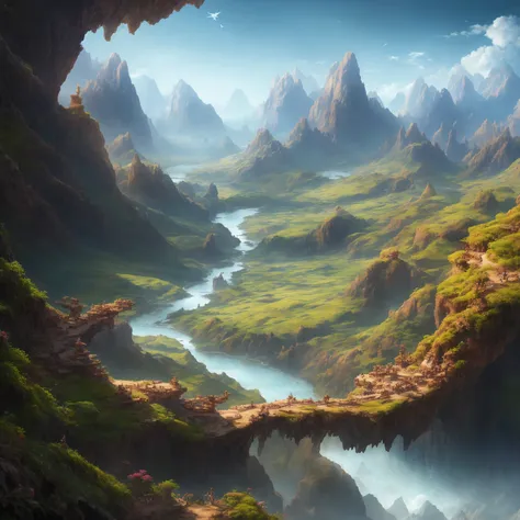 masterpiece, best quality, high quality, very detailed cg unity 8k wallpaper,ecological landscape ,a valley forgotten by time,hu...