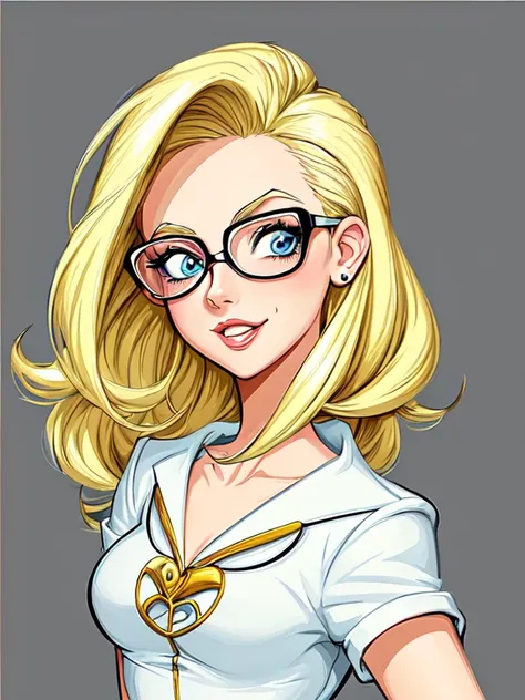 cartoon woman with glasses and a white blouse, in cartoon style, cartoon art style, cartoon digital painting, cartoon portrait, ...