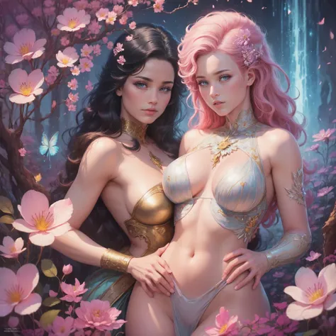 this artwork is dreamy，with a style of mythological fantasy, soft watercolor tones，shades of pink, blue, and purple. generate go...