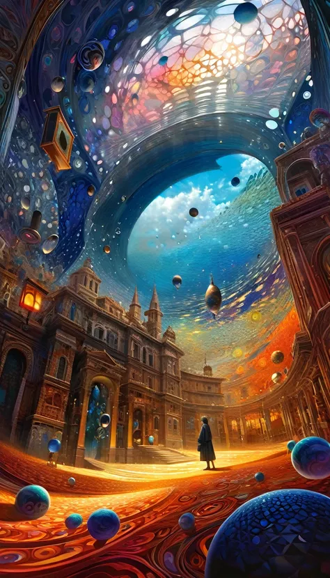 a highly detailed and intricate oil painting depicting an imaginative and surreal interpretation of the world, inspired by the d...