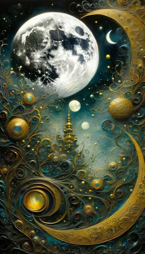 the moon, artwork inspired by dave mckean, intricate details, oil painted