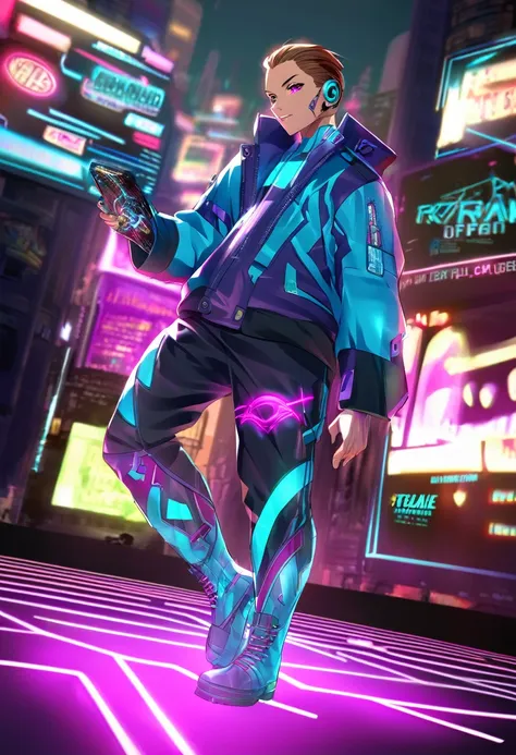 ((cyberpunk human)), masculine, tall, sleek and stylish, middle-aged, front view, tanned, smooth, radiant, healthy skin, bright,...