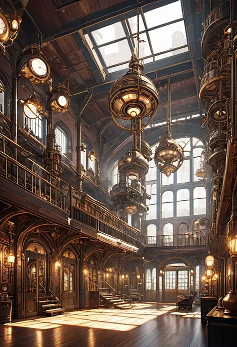 a huge beautiful steam punk room with multiple offshoot rooms