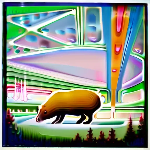 surrealist art in the style of edvard munch, painting, robotic cute capybara, winter, l usm, lomography, edvard munch style, edv...