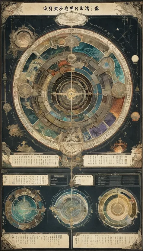 a diagram of the internal structure levels of seven overlapping elliptical universes，overlapping structure of mount xumi，charts，...