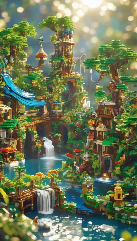 best quality, very good, 16k, ridiculous, very detailed, jungle adventure，made of lego, （（destruction of cities））（（a masterpiece...