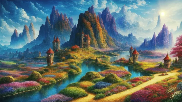 serialistic fantasy landscape,beautiful,colorful,magical,very detailed