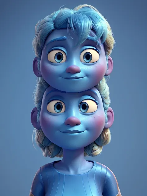 30 year old blue woman, very sad, 3d art pixar style, with blue hair, with great quality of film inspired by inside out 2