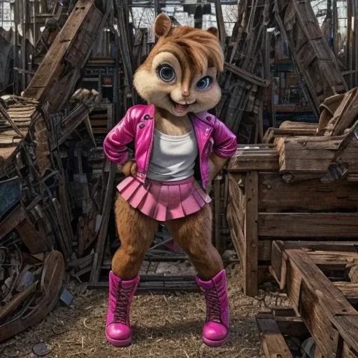 score_9, score_8_up, score_7, score_6, detailed background, brittany miller, chipmunk, furry, short ears, pink leather jacket, h...