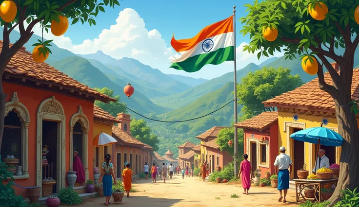 make an indian village on loc with an indian flag on it.