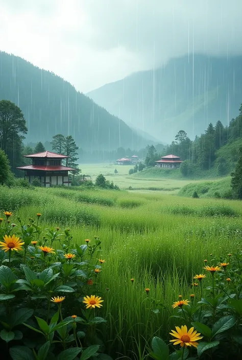 rain on bhutanese 
feild