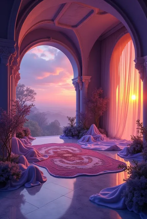 interior design inspired by the twilight sky、fantasy、purple and orange