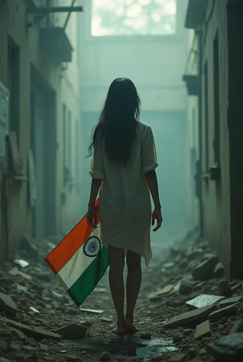 alone raped and bruised pg student woman with tiranga in a demolished hospital on 🇮🇳 independence day