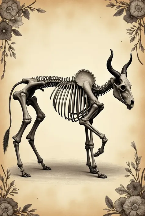 Create a skeletal model of a bull in a hand-drawn style 