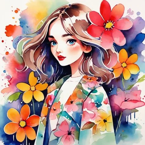 micho style、(((stylish fashion))), 8k quality、intense watercolor, detailed watercolor art, watercolor splash, surreal, avant-gar...