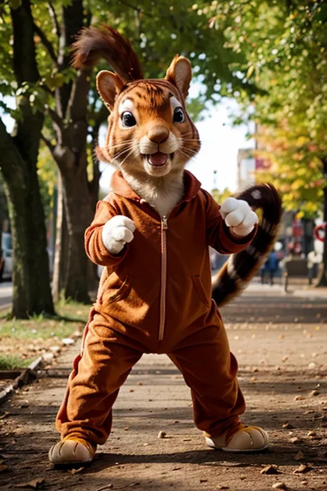 image of a 3d animated squirrel in a tigger costume