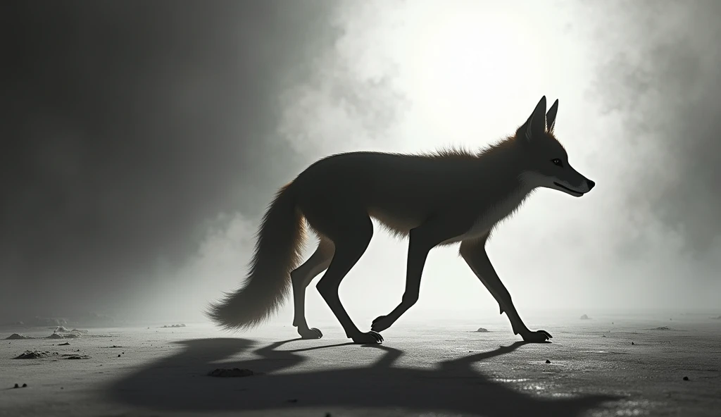 there is a shadow、photorealistic、ultra hd、a fox walking on two legs