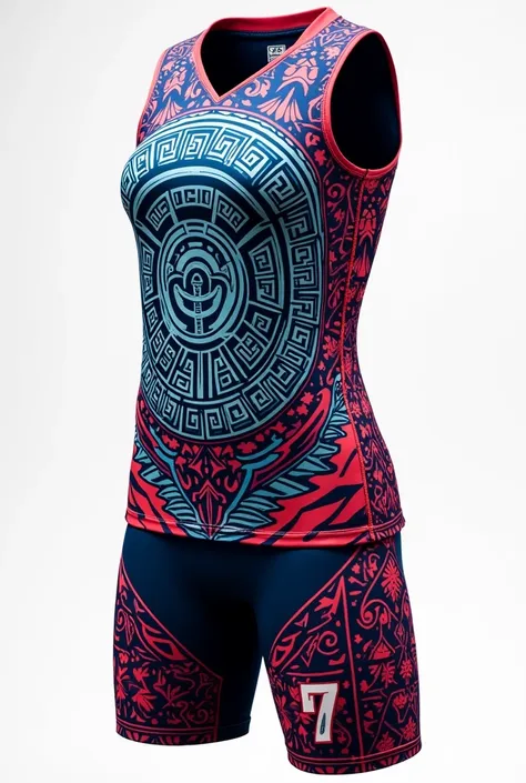 create a volleyball uniform with an aztec calendar print