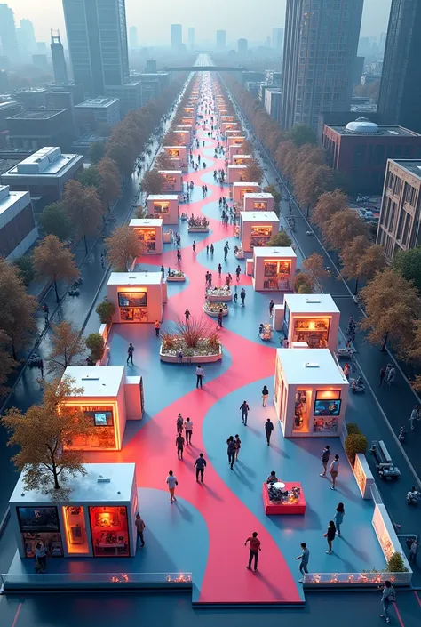 creative layout of a trade fair with 10 stands, aerial view image