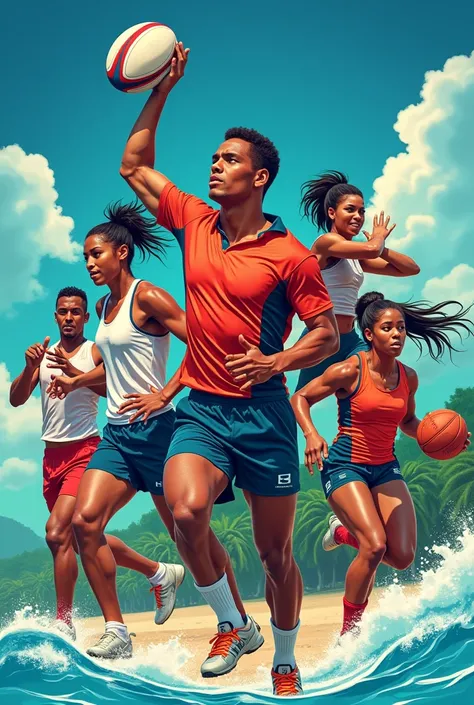 give me a profile picture idea for a fiji sports page where all athletes form different sports can post and share as in  communi...