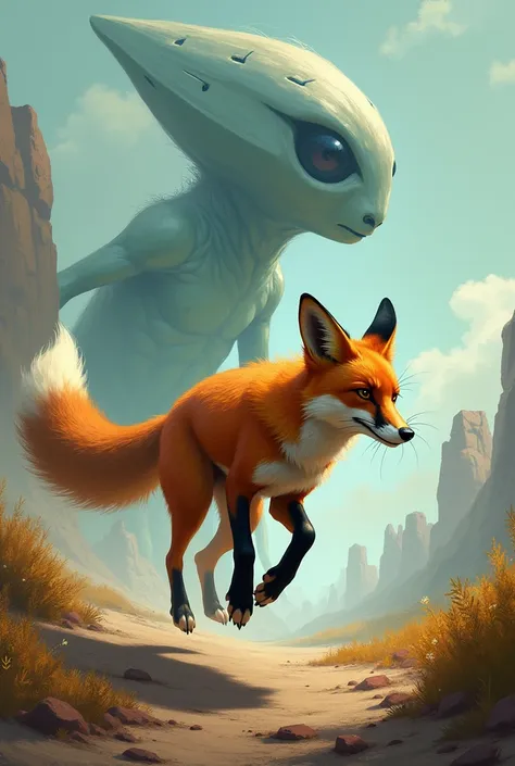 a fox running away from aliens