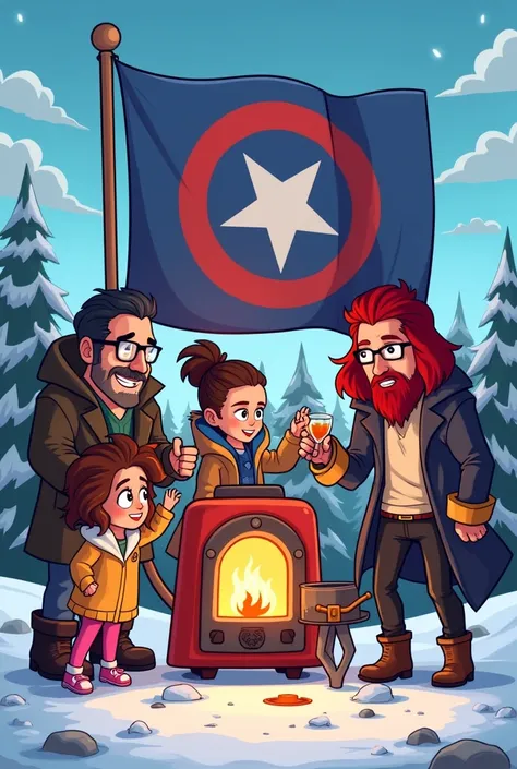 a cartoon-style art featuring the members of the snowarmy alliance, with an alliance flag in the background, written "swa".
memb...