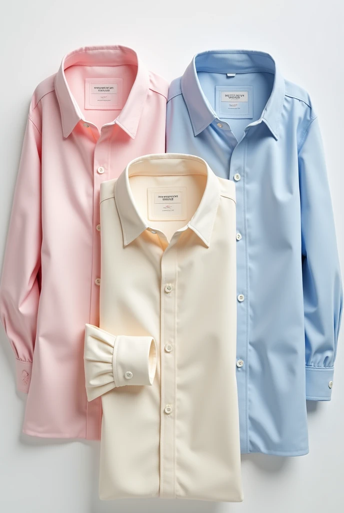 4 men&#39;s shirts in different colors, one of which is white, light blue, light pink and light yellow