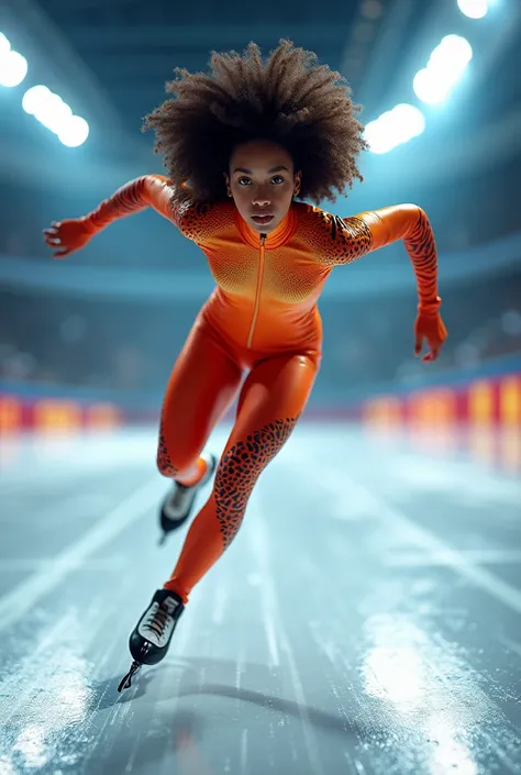 skater girl with afro in speed skating