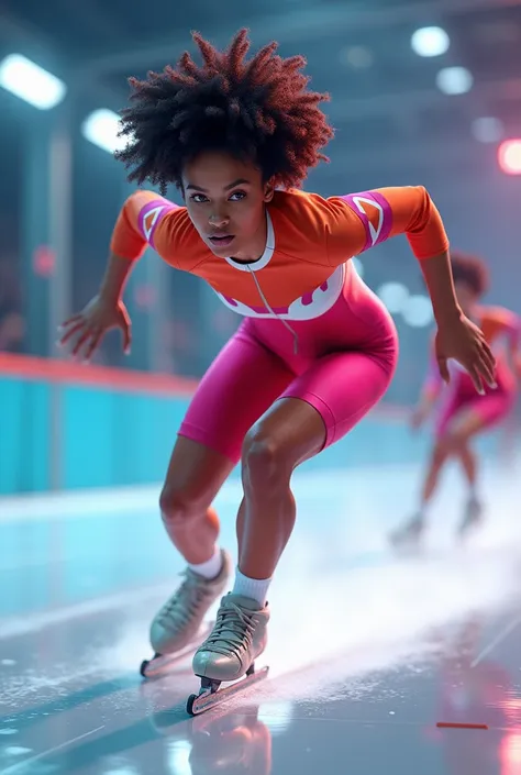 skater girl with afro in speed competition