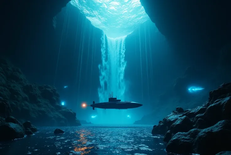 "create a mysterious, eye-catching youtube thumbnail for a video titled 'exploring the hidden depths of the ocean.' the scene sh...