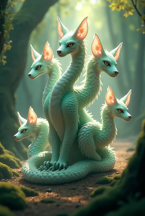 a fusion of a hydra and a kitsune