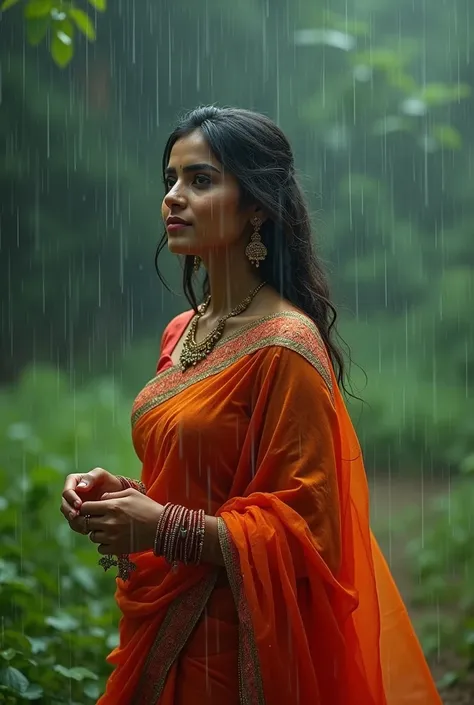 hot look rain in saree