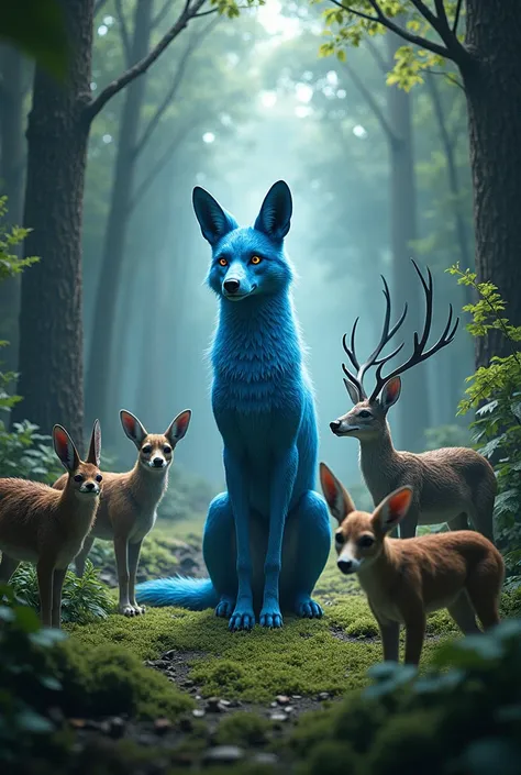 all the animals gathered before the blue jackal in the forest