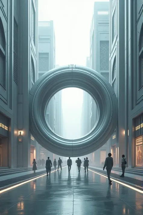 futuristic image of a street with buildings on the right and on the left, washing machine-style, show me a scenario of evolution