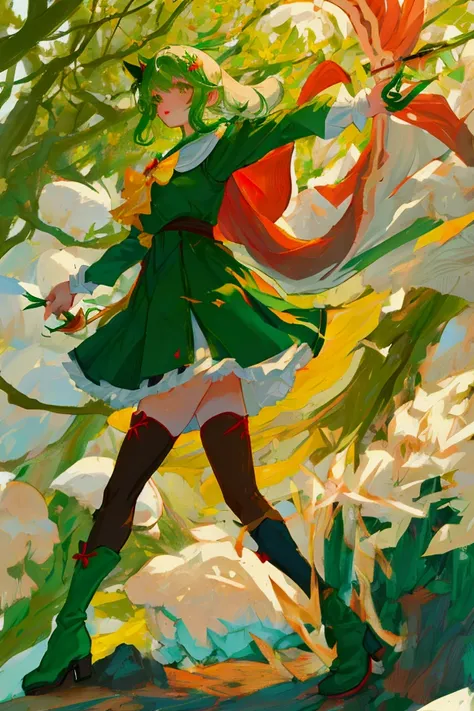 Forest Girl，Green cape，Bow and Arrow，Meat Leg，Stockings，boots