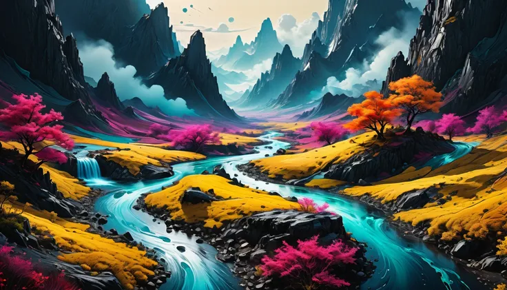 man, landscape, abstract liquid color from dark ,  ultra hd,  actual ,  in bright colors ,  is very detailed ,  ultra hd绘图, pen ...