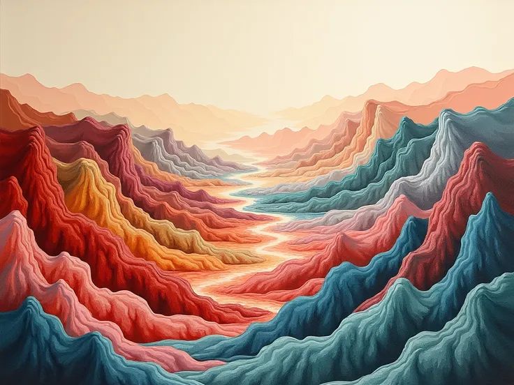 relief mural ， danxia landscape, zhangye, china，国画relief mural ，chinese landscape painting， landforms of the gobi region