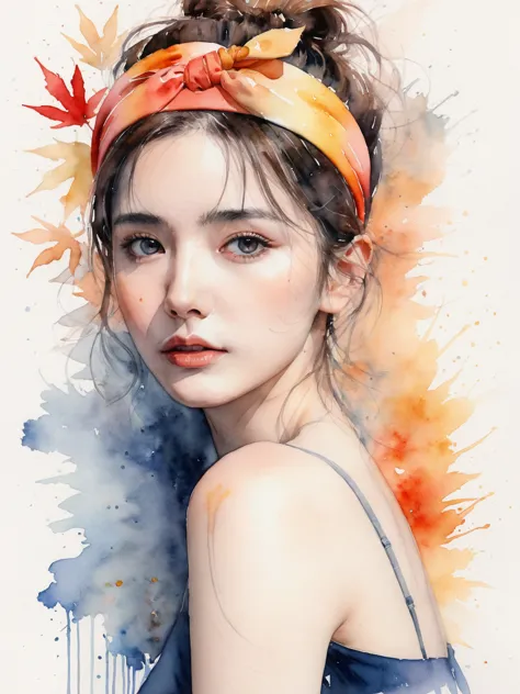 (8k,  best quality, masterpiece:1.2),( best quality:1.0), ( ultra high resolution :1.0), watercolor, a beautiful woman , shoulde...